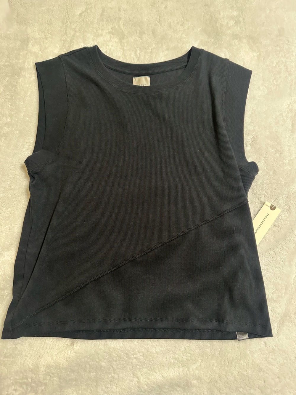 Maeve Black Sleeveless Ribbed Tank Top